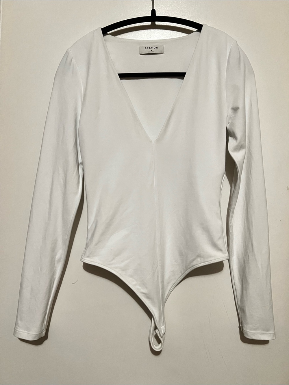 Babaton White Long-Sleeve V-Neck Bodysuit